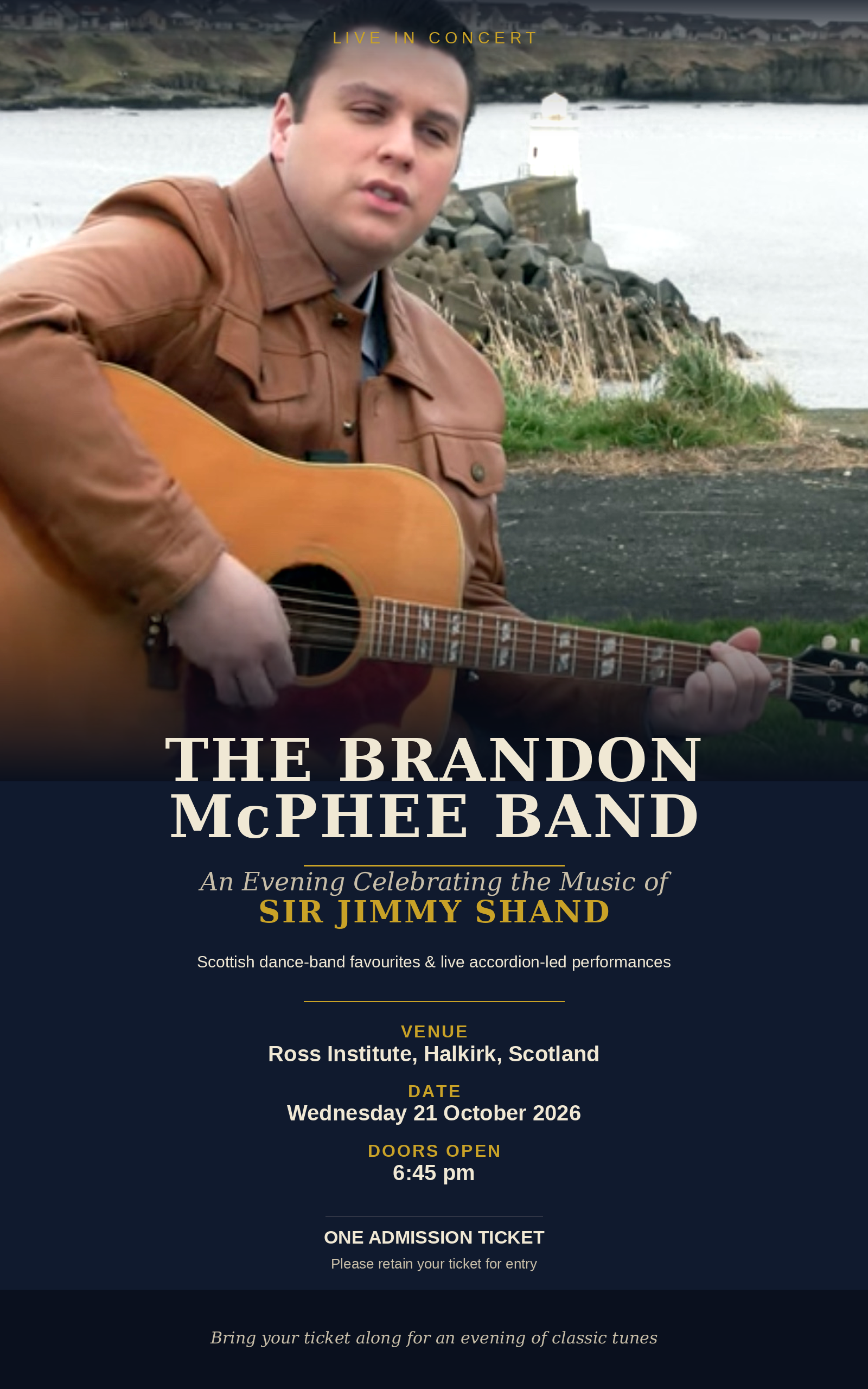 22nd October, 2026. The Brandon McPhee Band: The Music of Sir Jimmy Shand. Ticket